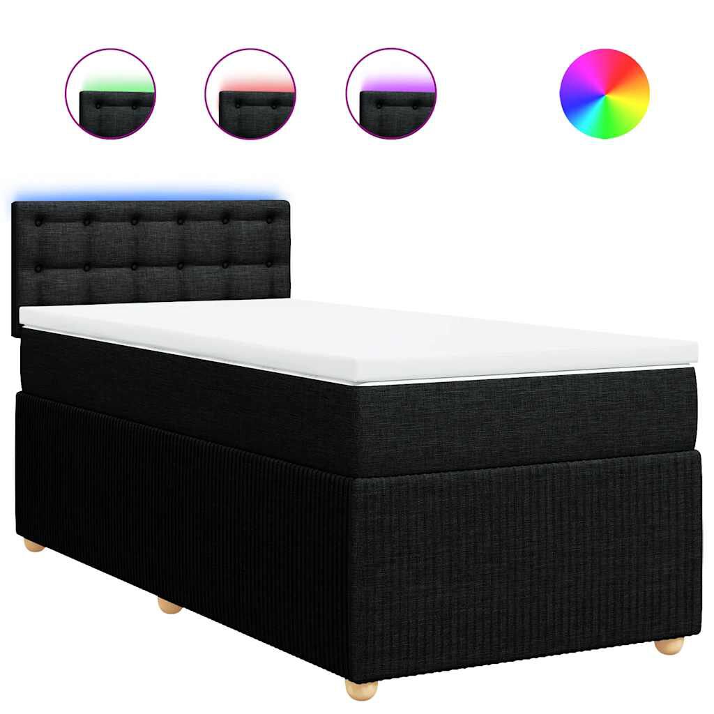 vidaXL Κρεβάτι Boxspring με Στρώμα Μαύρο 90x190 εκ.Υφασμάτινο