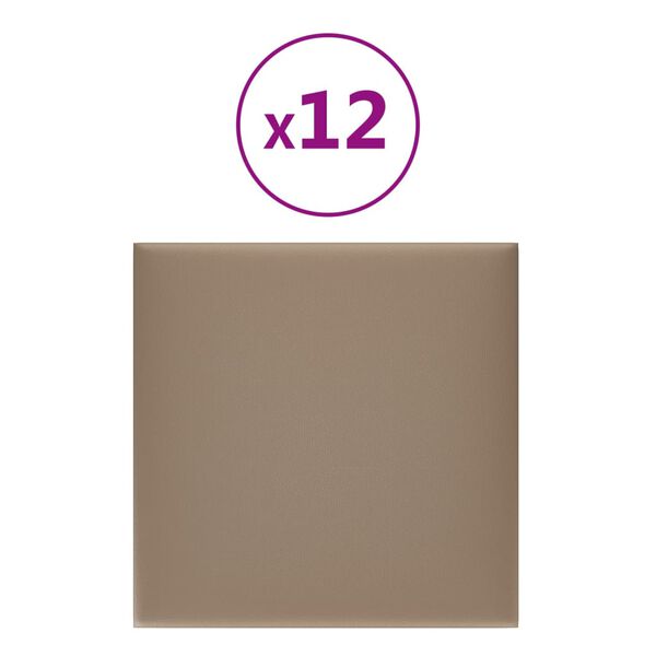 vidaXL Πάνελ Τοίχου 12 τεμ. Καπουτσίνο 30 x 30 εκ. 1,08 μ² Συνθ. Δέρμα