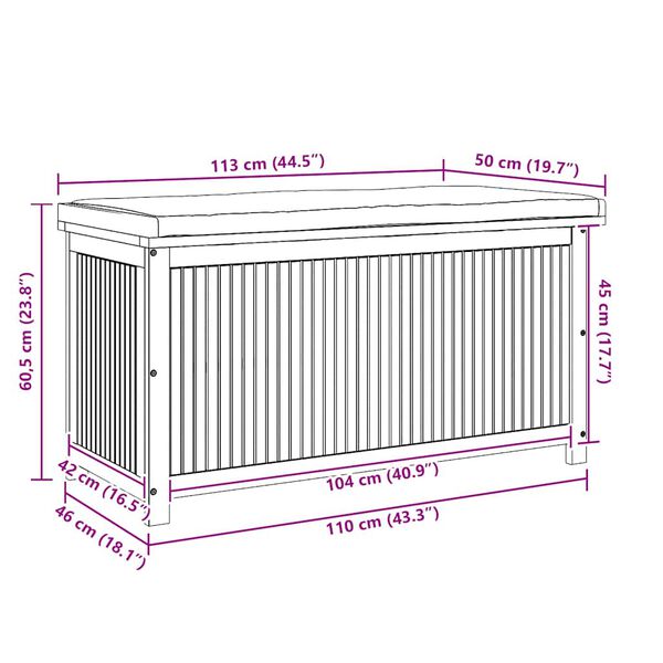 vidaXL Κουτί Μαξιλαριών Εξ. Χώρου 113x50x60,5 εκ. Μασίφ Ξύλο Ακακίας