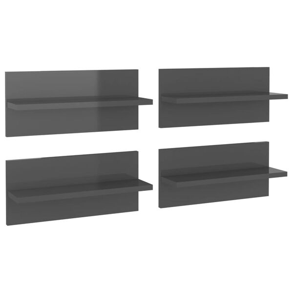 vidaXL Ραφιέρες Τοίχου 4 τεμ. Γυαλιστ. Γκρι 40x11,5x18 εκ. Επεξ. Ξύλο