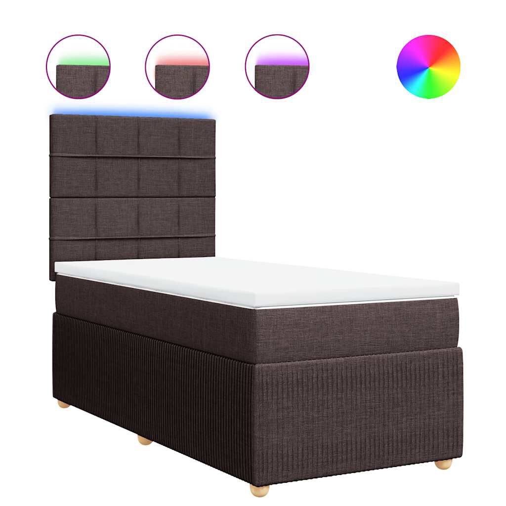 vidaXL Κρεβάτι Boxspring με Στρώμα Σκούρο Καφέ 100x200 εκ. Υφασμάτινο