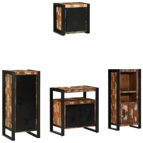 vidaXL Σετ Επίπλων Μπάνιου 4 pcs Πολύχρωμο Στερεό ανακτημένο ξύλο
