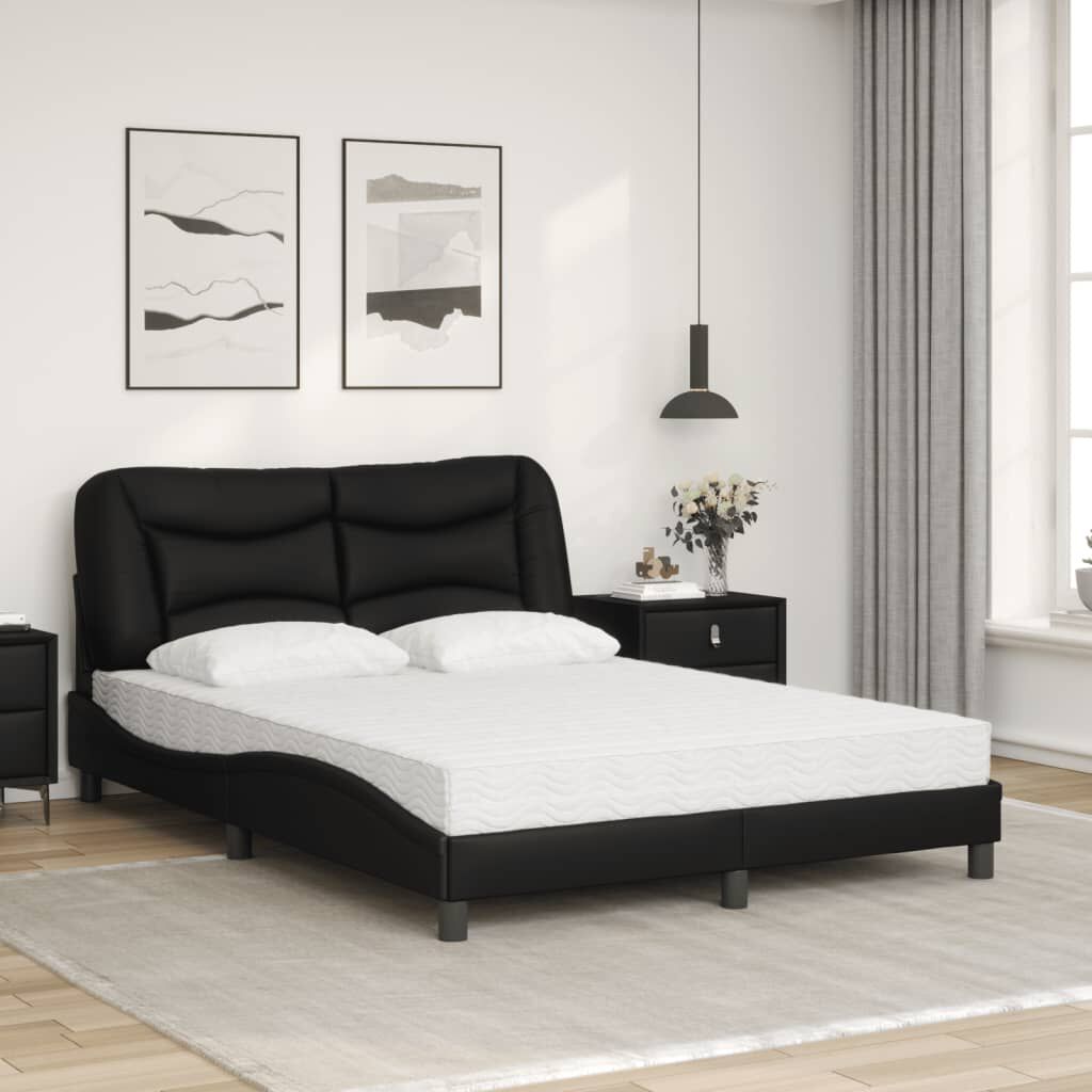 vidaXL Κρεβάτι με Στρώμα Μαύρο 140x200 εκ. από Συνθετικό Δέρμα