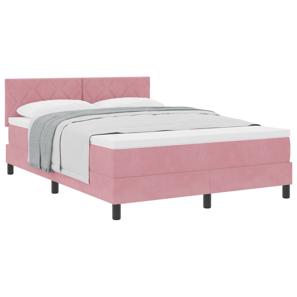 vidaXL Κρεβάτι Box Spring με Στρώμα Ροζ 140x200 εκ Βελούδο
