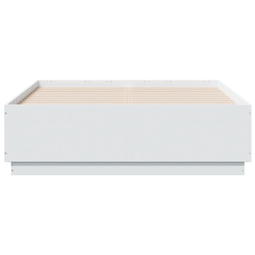 vidaXL Πλαίσιο Κρεβατιού με LED Λευκό 135x190 εκ Επεξεργ. Ξύλο