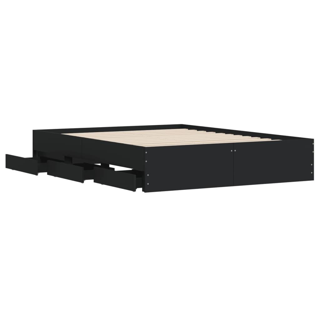 vidaXL Πλαίσιο Κρεβατιού με Συρτάρια Μαύρο 140x190 εκ Επεξεργ. Ξύλο