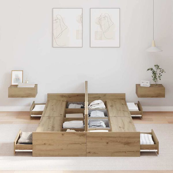 vidaXL Σκελετός κρεβατιού με αποθηκευτικό χώρο με συρτάρι artisan δρυς