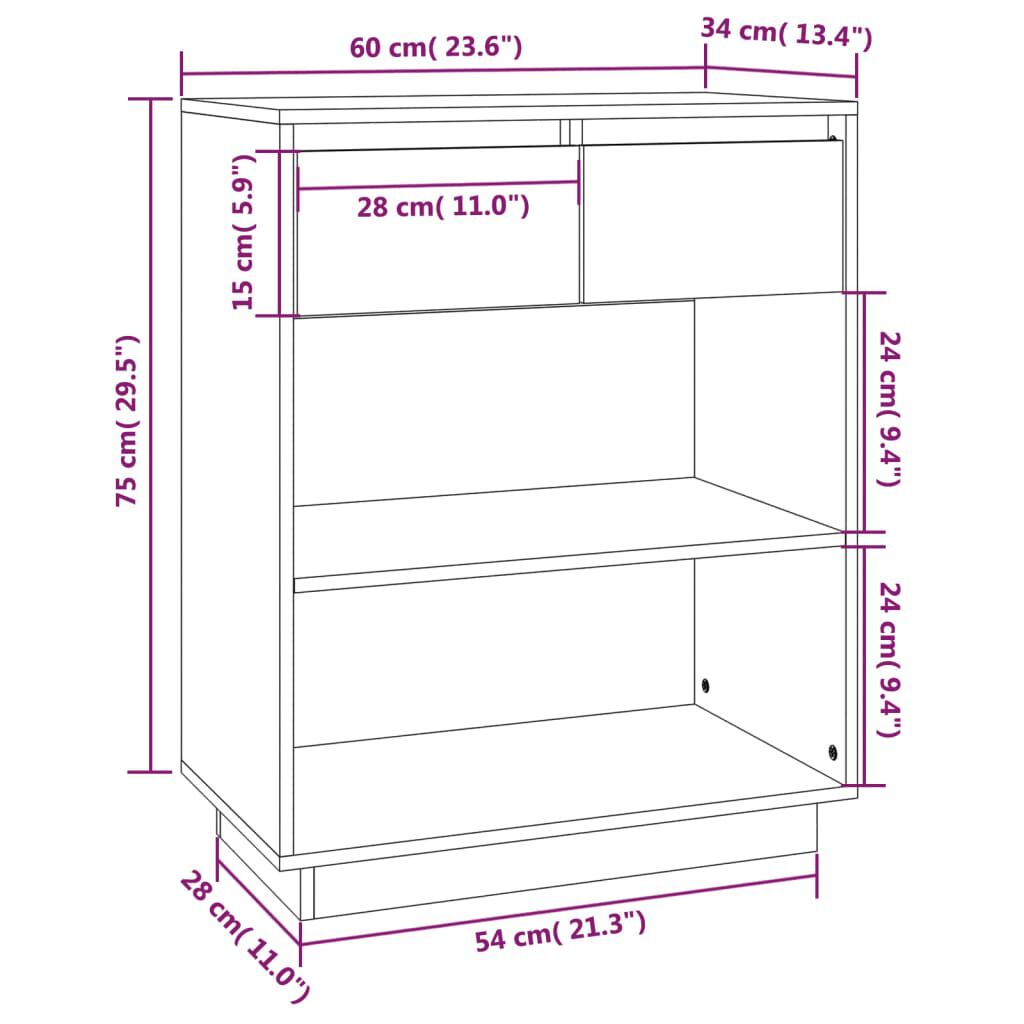 vidaXL Ντουλάπι Κονσόλα Γκρι 60 x 34 x 75 εκ. από Μασίφ Ξύλο Πεύκου