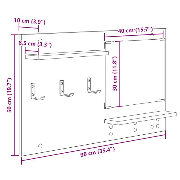 vidaXL Τοίχου Κρεμάστρα Γκρι Sonoma 90 x 10 x 50 εκ Επεξεργασμένο ξύλο