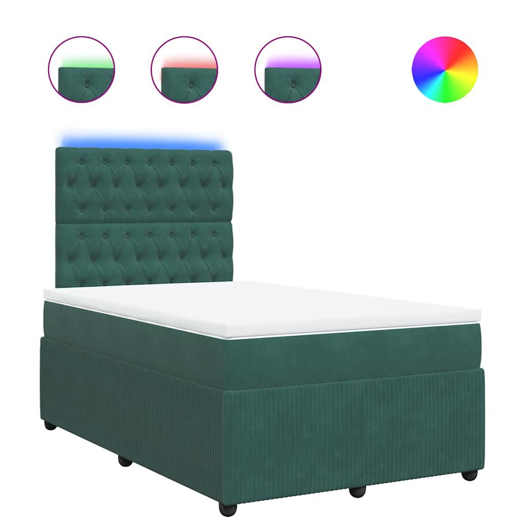 vidaXL Κρεβάτι Boxspring με Στρώμα Σκούρο Πράσινο 120x190εκ. Βελούδινο