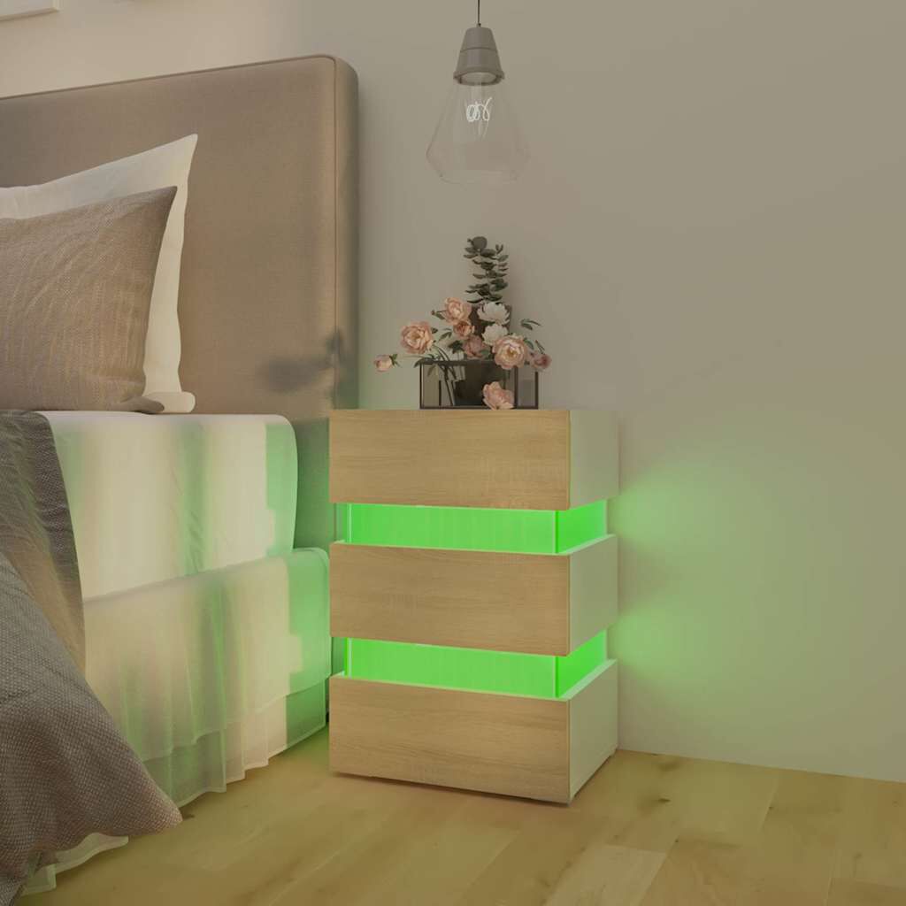vidaXL Κομοδίνο με LED Λευκό/Sonoma Δρυς 45x35x67 εκ. Επεξεργασμ. Ξύλο