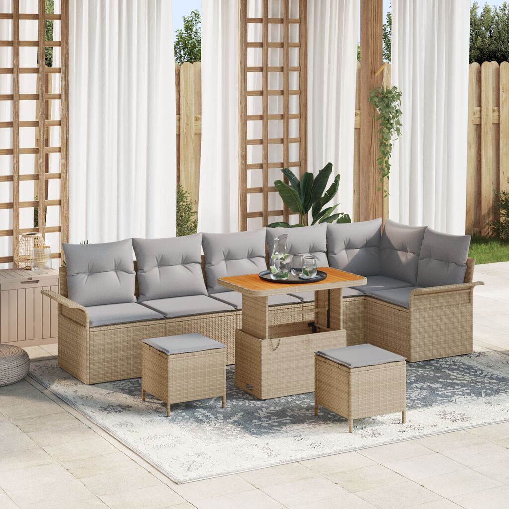 vidaXL Σετ Καναπέ Κήπου 9 pcs Μπέζ και Ανοιχτό Γκρι 90 x 55 x 71 cm
