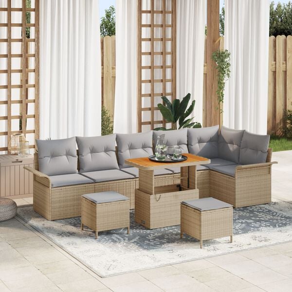 vidaXL Σετ Καναπέ Κήπου 9 pcs Μπέζ και Ανοιχτό Γκρι 90 x 55 x 71 cm