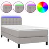 vidaXL Κρεβάτι Boxspring με Στρώμα & LED Αν.Γκρι 90x200 εκ. Υφασμάτινο