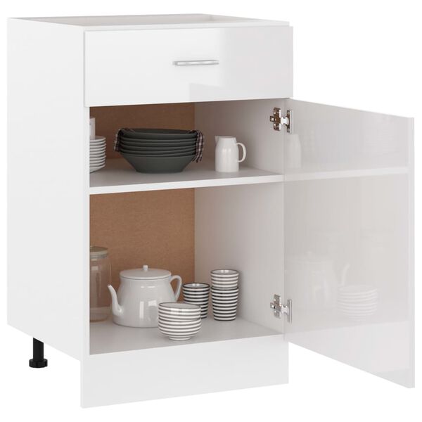 vidaXL Ντουλάπι με Συρτάρι Γυαλιστερό Λευκό 50x46x81,5 εκ. Επεξ. Ξύλο