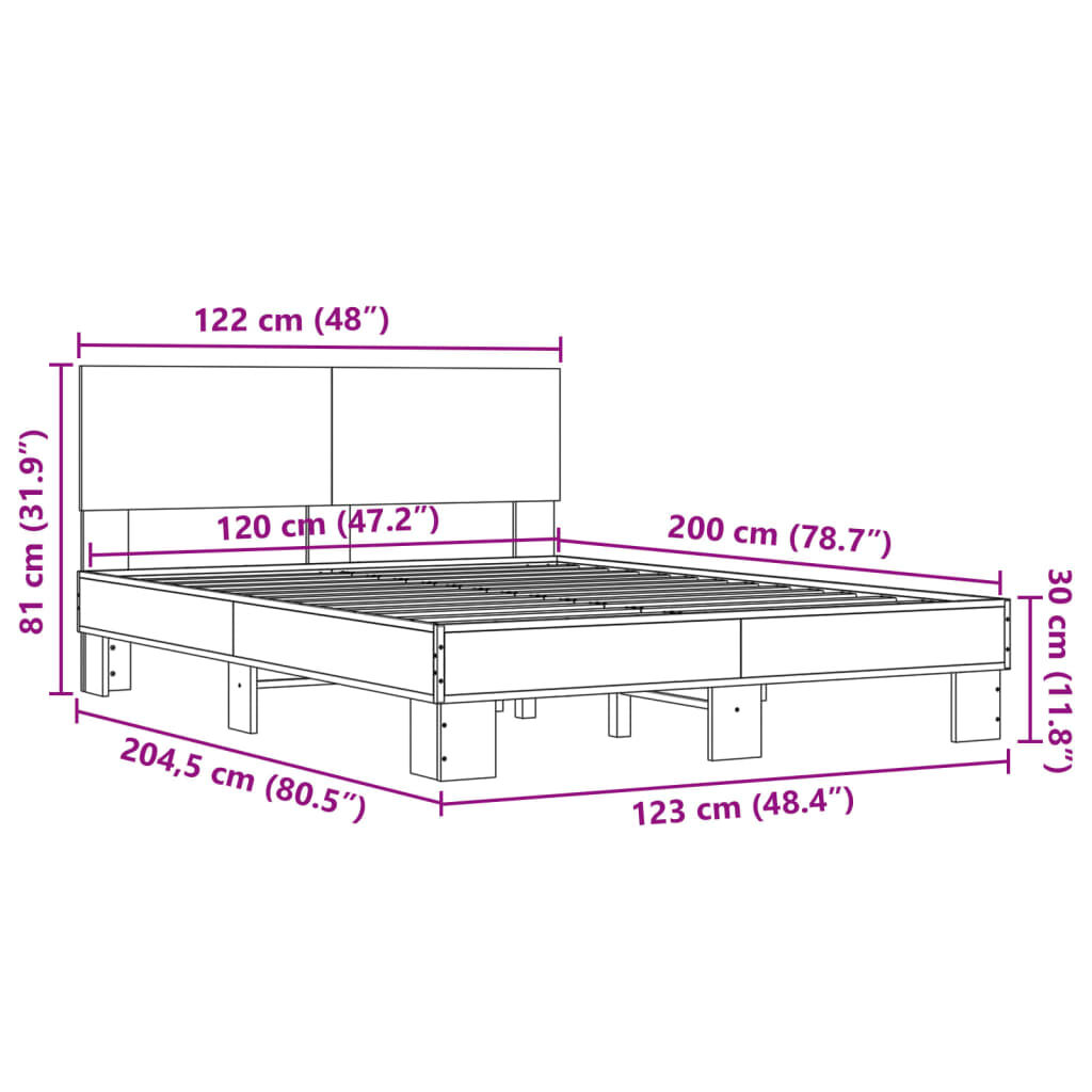 vidaXL Πλαίσιο Κρεβατιού Sonoma Δρυς 120x200 εκ. Επεξ. Ξύλο & Μέταλλο