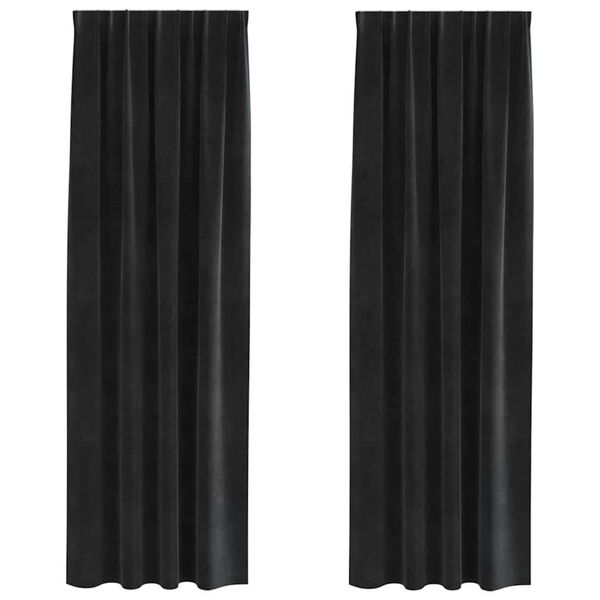 vidaXL Κουρτίνες με κουρτίνες 2 pcs Μαύρο 140 x 245 cm Βελούδο
