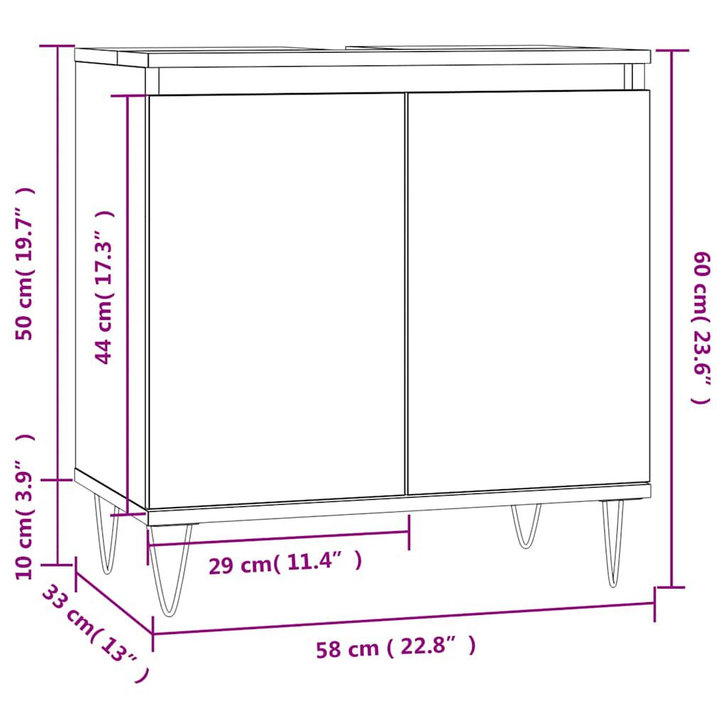 vidaXL Ντουλάπι Μπάνιου Γκρι Σκυροδεμ. 58 x 33 x 60 εκ. Επεξεργ. Ξύλο
