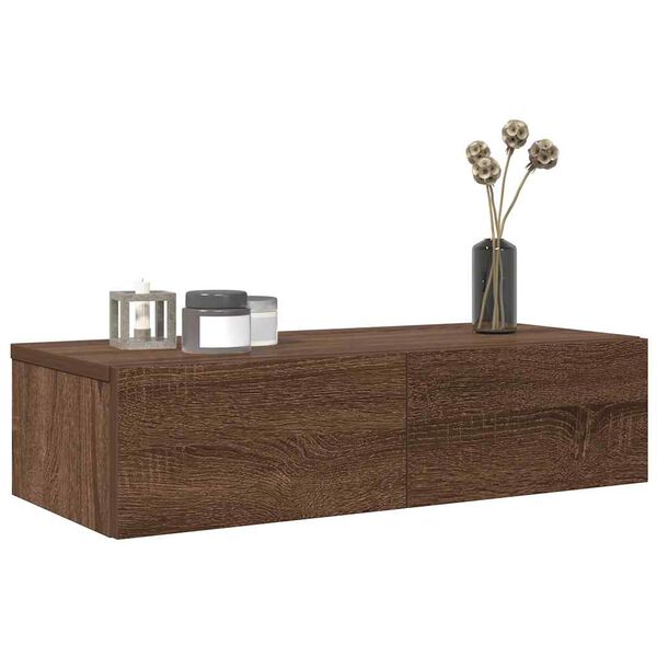 vidaXL Ράφι τοίχου με συρτάρια καφέ δρυς 60x26,5x15 cm Ξύλο μηχανής