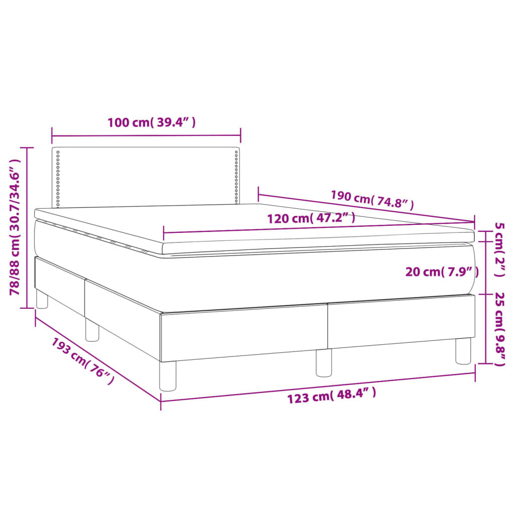 vidaXL Κρεβάτι Boxspring με Στρώμα Κρεμ 120x190 εκ. Υφασμάτινο