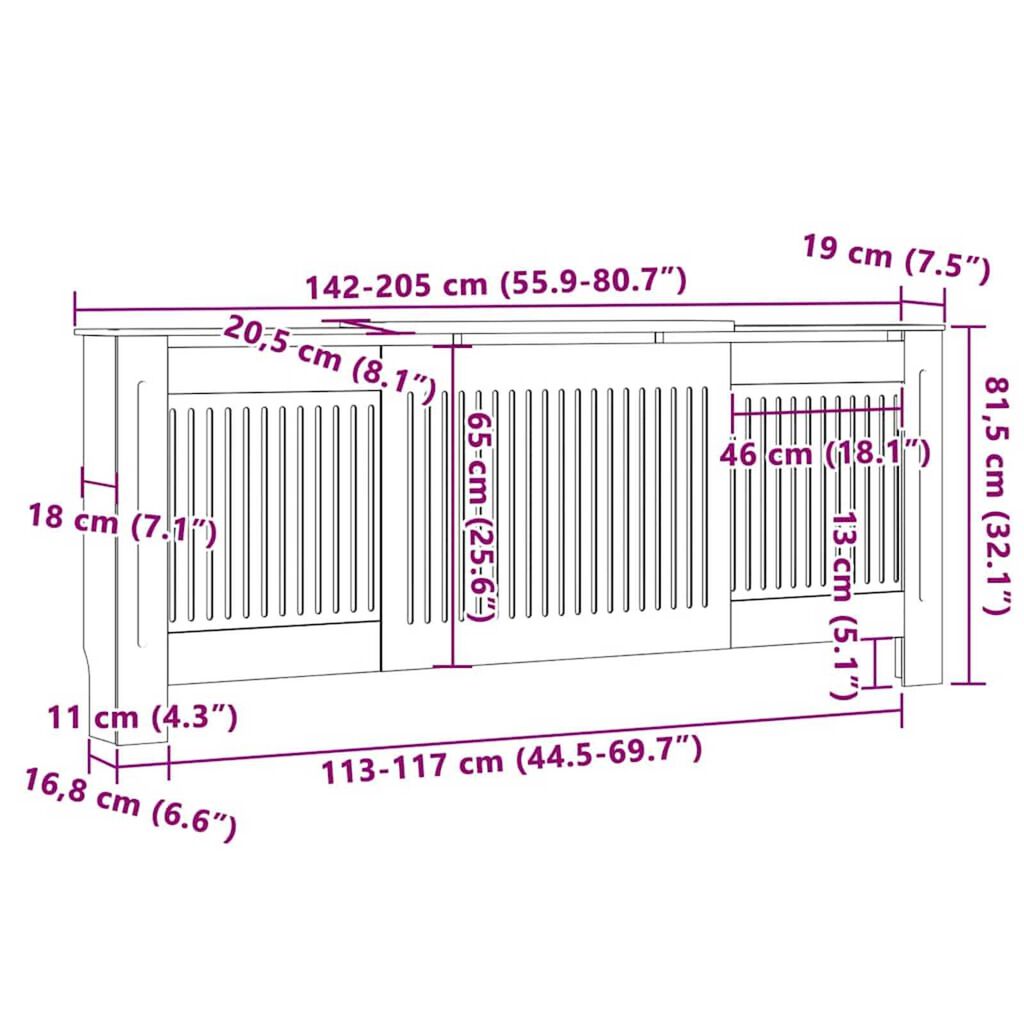 vidaXL Καπάκι Καλοριφέρ 2 pcs Μαύρο (142-205) x 20.5 x 81.5 εκ.