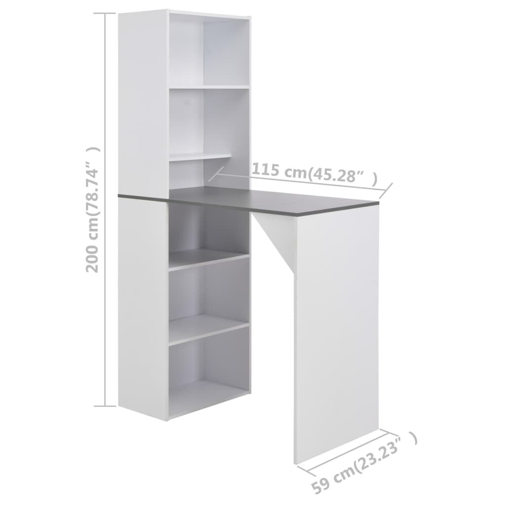 vidaXL Τραπέζι Μπαρ με Ντουλάπι Λευκό 115 x 59 x 200 εκ.