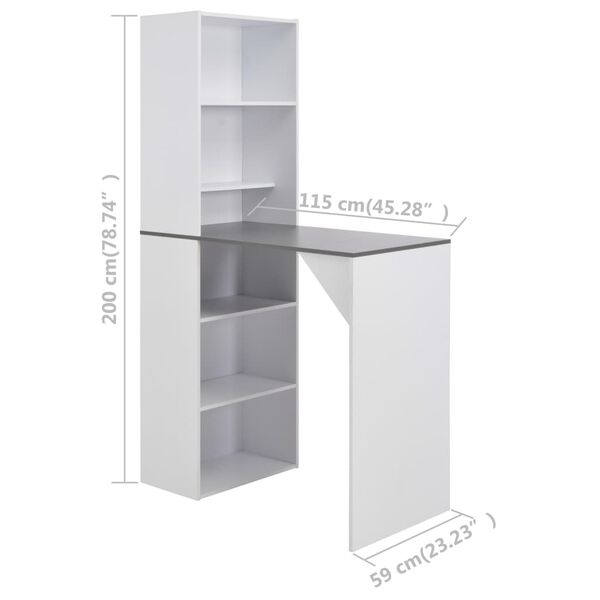 vidaXL Τραπέζι Μπαρ με Ντουλάπι Λευκό 115 x 59 x 200 εκ.