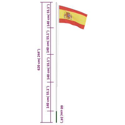 vidaXL Σημαία Ισπανίας 6,2 μ. με Ιστό Αλουμινίου
