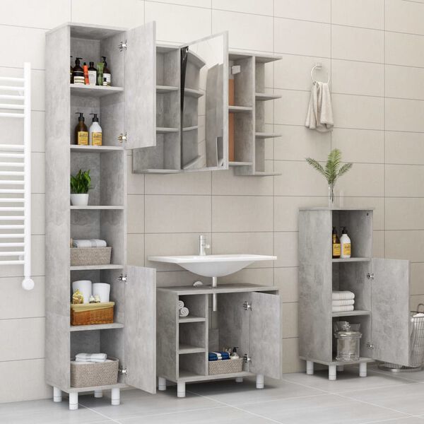 vidaXL Στήλη Μπάνιου Γκρι του Σκυροδέματος 30x30x179 εκ. Επεξ. Ξύλο