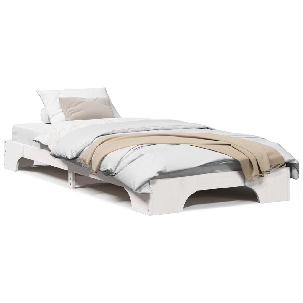 vidaXL Κρεβάτι Λευκό Μασίφ ξύλο πεύκου 75 x 190 cm Ανθεκτικό Κρεβάτι