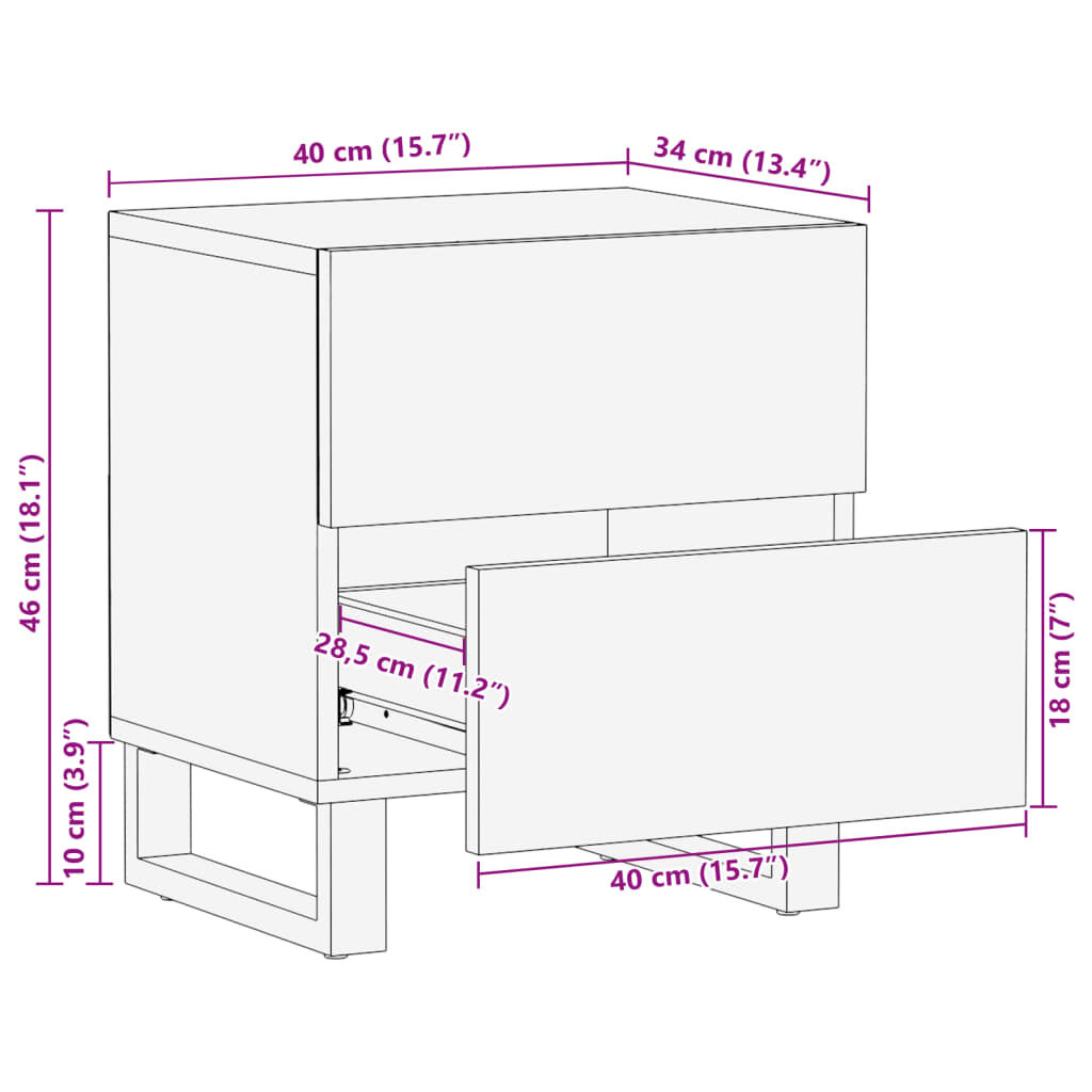 vidaXL Κομοδίνο 40 x 34 x 46 εκ. από Μασίφ Ξύλο Μάνγκο