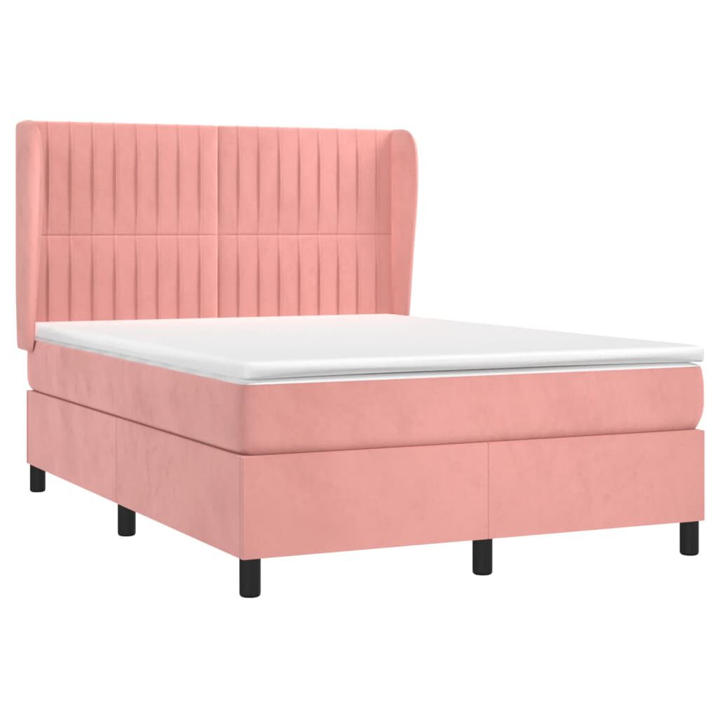 vidaXL Κρεβάτι Boxspring με Στρώμα Ροζ 140x200 εκ. Βελούδινο