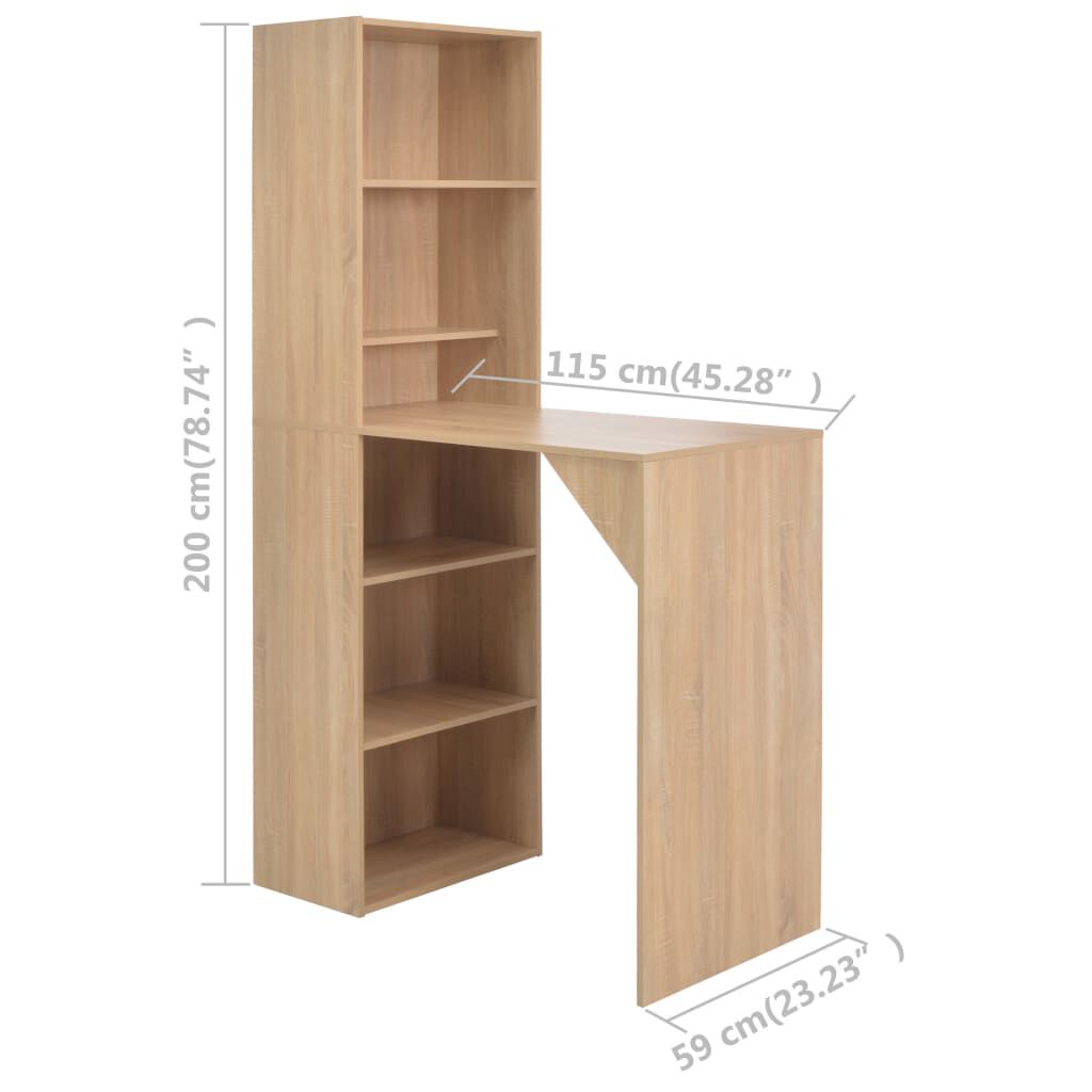 vidaXL Τραπέζι Μπαρ με Ράφι Χρώμα Δρυός 115 x 59 x 200 εκ.