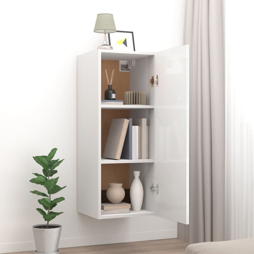 vidaXL Ντουλάπι Τοίχου Γυαλιστερό Λευκό 34,5 x 34 x 90 εκ. Επεξ. Ξύλο