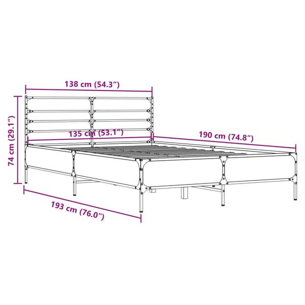 vidaXL Πλαίσιο Κρεβατιού Sonoma Δρυς 135x190 εκ. Επεξ. Ξύλο & Μέταλλο