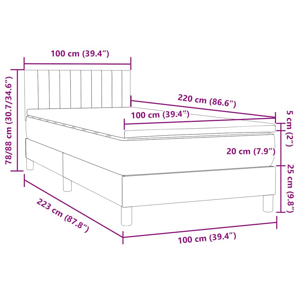 vidaXL Box Spring κρεβάτι με στρώμα ροζ 100x220 cm Βελούδινο