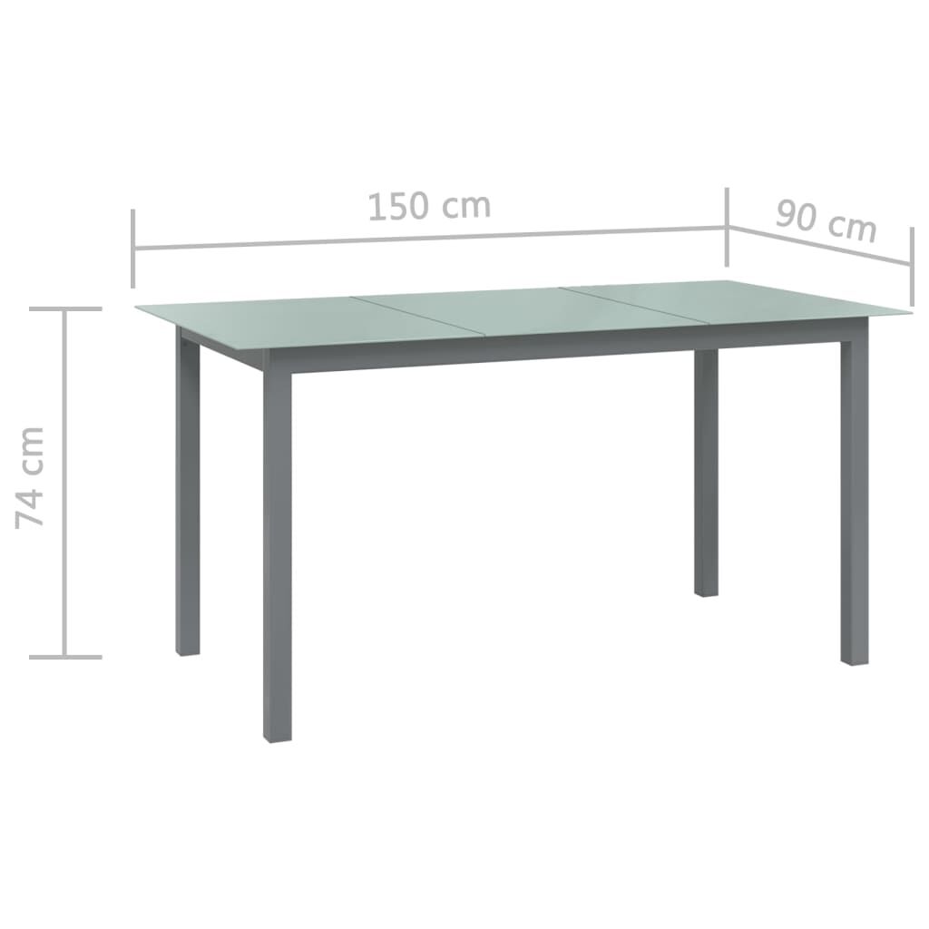 vidaXL Τραπέζι Κήπου Ανοιχτό Γκρι 150x90x74 εκ. από Αλουμίνιο / Γυαλί