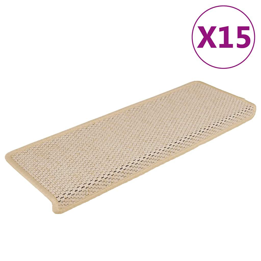 vidaXL Πατάκια Σκάλας Αυτοκόλλητα 15 τεμ. Όψη Σιζάλ Κρεμ 65x21x4 εκ.