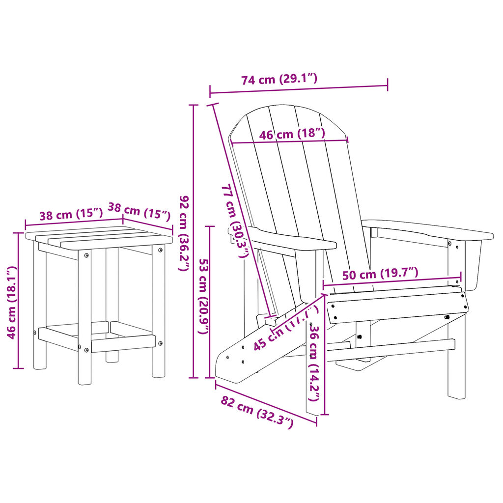vidaXL Έπιπλα Χαλάρωσης Κήπου 3 pcs Μαύρο 38 x 38 x 46cm Πολυαιθυλένιο