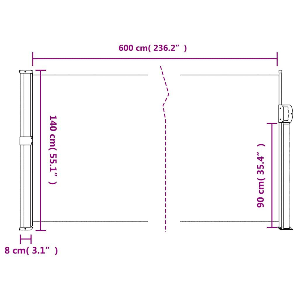 vidaXL Σκίαστρο Πλαϊνό Συρόμενο Ανθρακί 140 x 600 εκ.