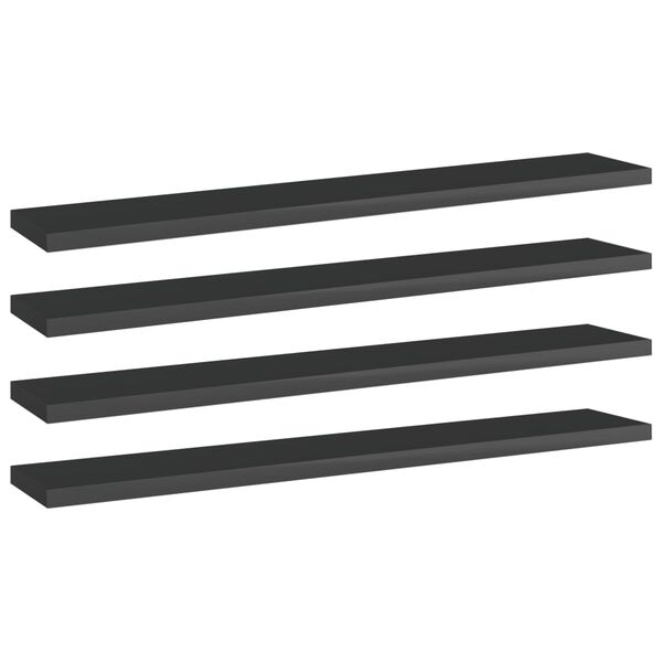 vidaXL Ράφια Βιβλιοθήκης 4 τεμ. Γυαλ. Μαύρο 60x10x1,5 εκ. Μοριοσανίδα