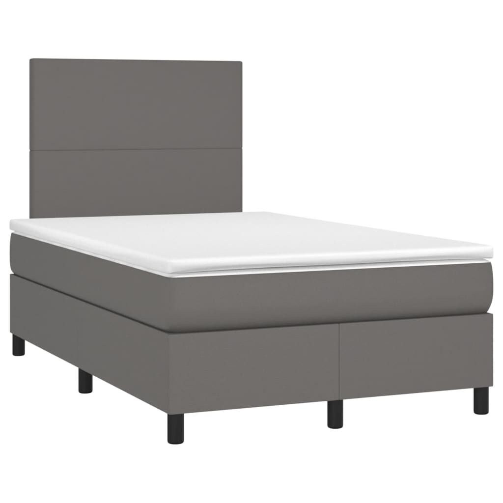 vidaXL Κρεβάτι Boxspring με Στρώμα & LED Γκρι 120x190 εκ. Συνθ. Δέρμα