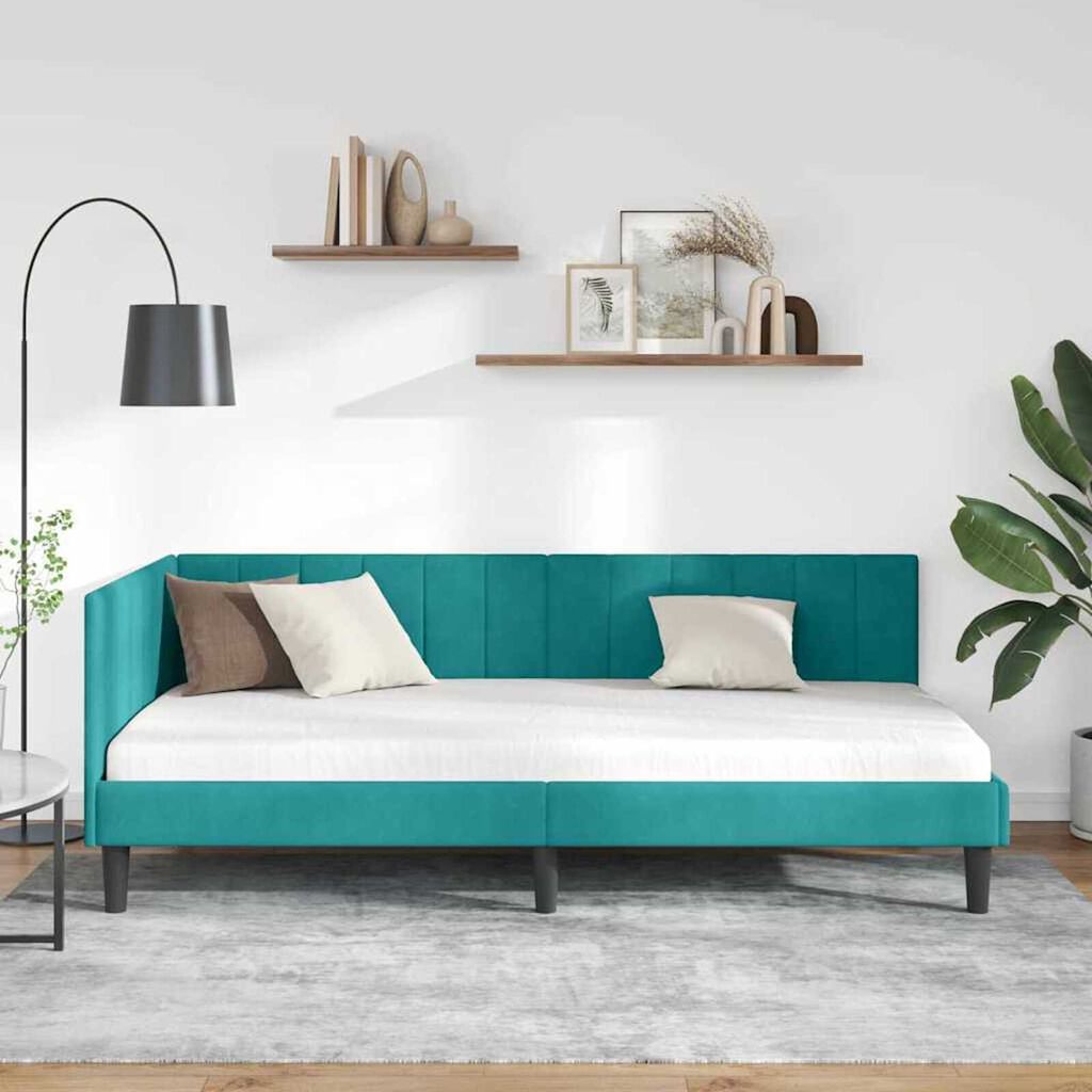 vidaXL Κρεβάτι Γωνίας με κεφαλάρι Τιρκουάζ 100 x 200 cm Βελούδο