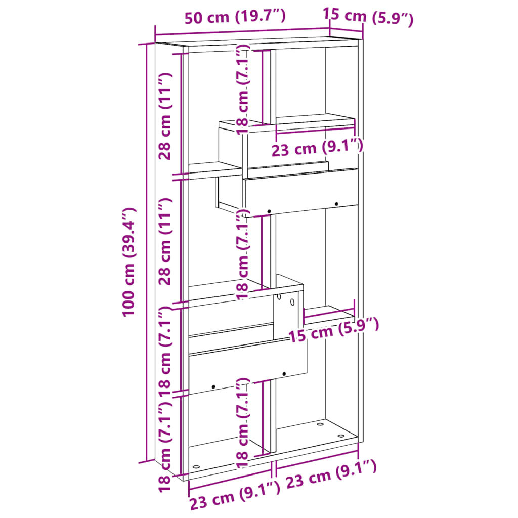 vidaXL Ντουλάπι Τοίχου Γκρι Sonoma 50x15x100 εκ. Επεξεργασμένο Ξύλο