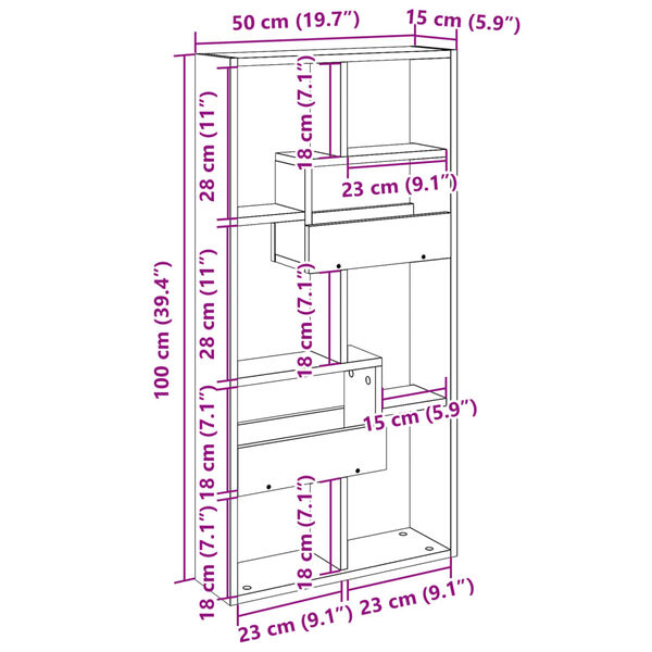 vidaXL Ντουλάπι Τοίχου Γκρι Sonoma 50x15x100 εκ. Επεξεργασμένο Ξύλο