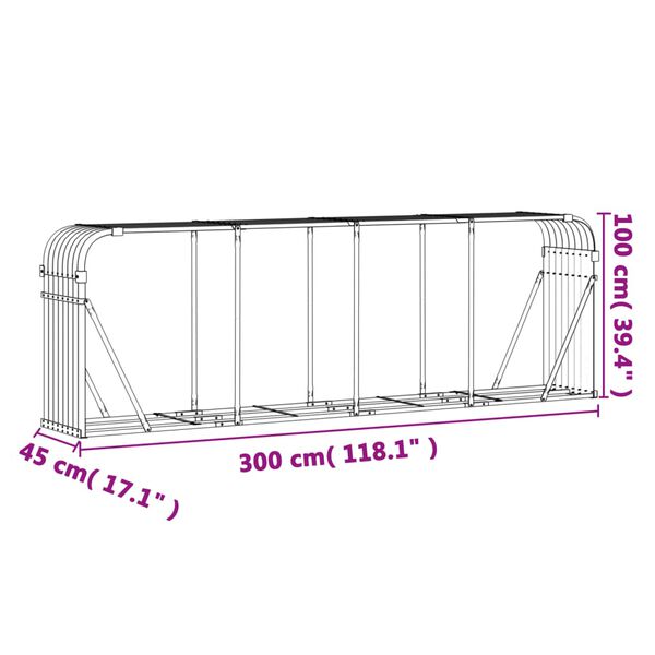 vidaXL Ξυλοθήκη Ανθρακί 300x45x100εκ. από Γαλβανισμένο Ατσάλι