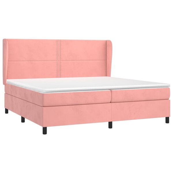 vidaXL Κρεβάτι Boxspring με Στρώμα Ροζ 200x200 εκ. Βελούδινο