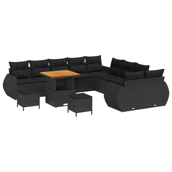 vidaXL Σετ Καναπέ Κήπου με μαξιλάρι 13 pcs Μαύρο 80 x 80 x 71 cm