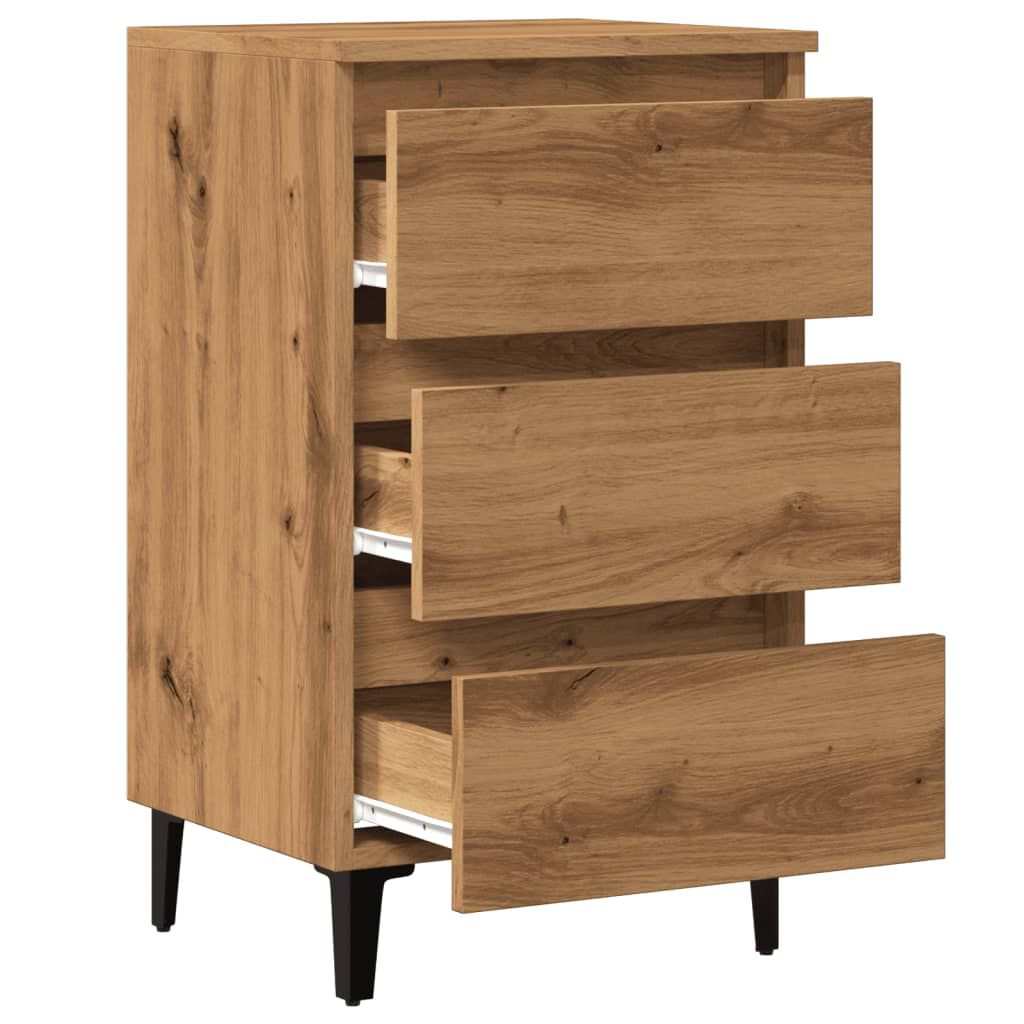 vidaXL Ντουλάπι κρεβατιού με μεταλλικά πόδια Artisan Oak 40x35x69 cm