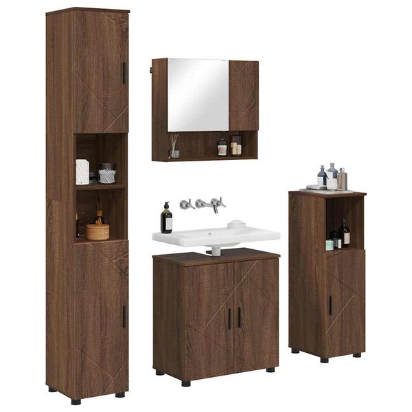 vidaXL Σετ Επίπλων Μπάνιου Επιτοίχιο 4 pcs Καφέ δρυς 61 x 35 x 64 εκ.